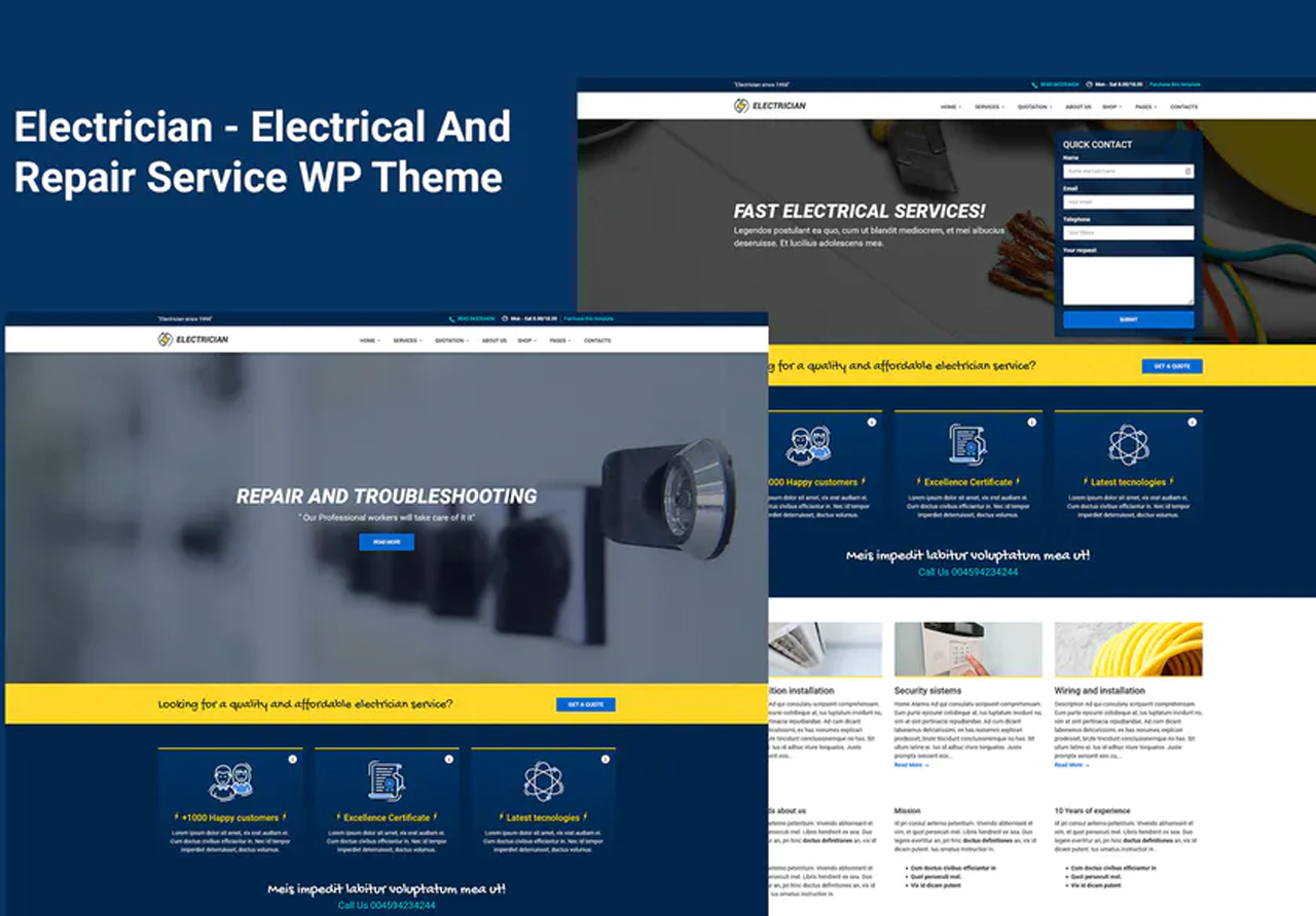 قالب ووردبريس Electrician Electrical Service – لشركات الخدمات الكهربائية