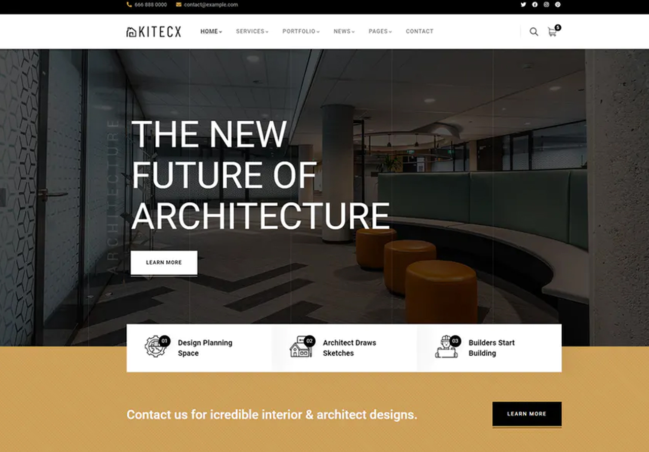 قالب ووردبريس Kitecx Architecture  –  لشركات التصميم المعمارى والديكور