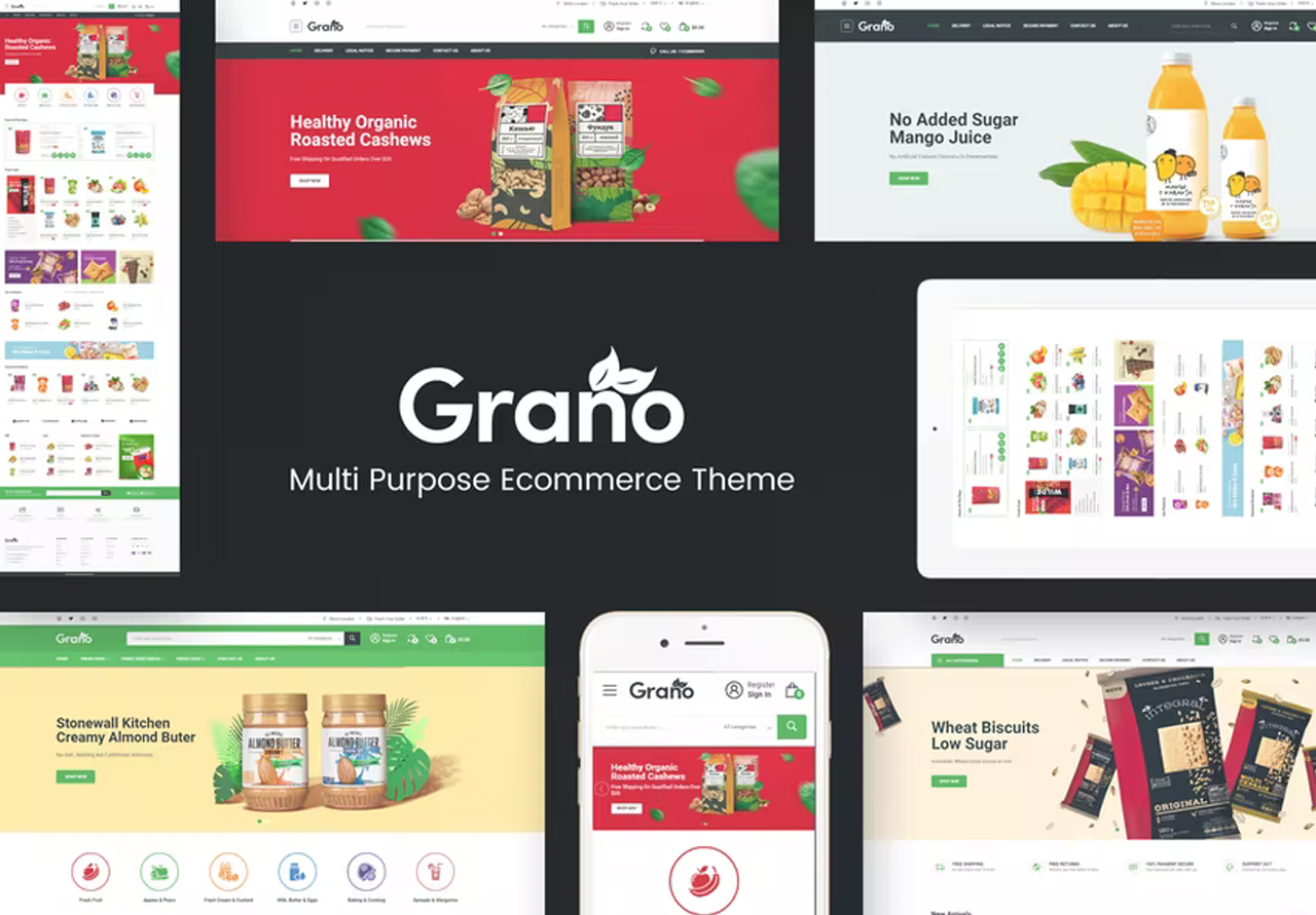 قالب بريستاشوب Grano Organic  –  قالب متجر لبيع الاغذية