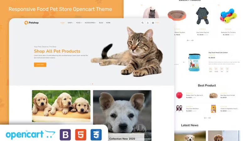 قالب اوبن كارت PetShop – قالب للمتاجر الالكترونية لبيع  مستلزمات الحيوانات الاليفة