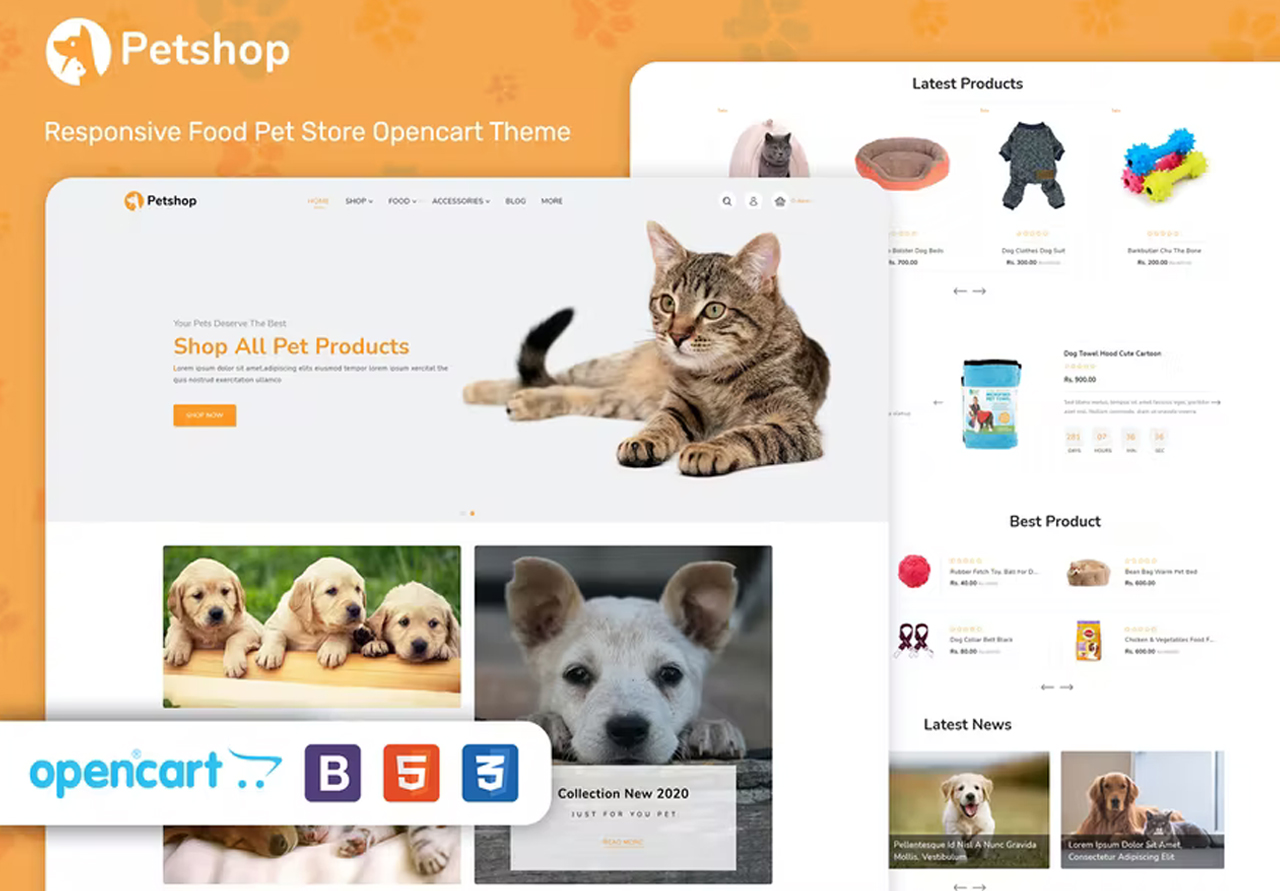 قالب اوبن كارت PetShop – قالب للمتاجر الالكترونية لبيع  مستلزمات الحيوانات الاليفة