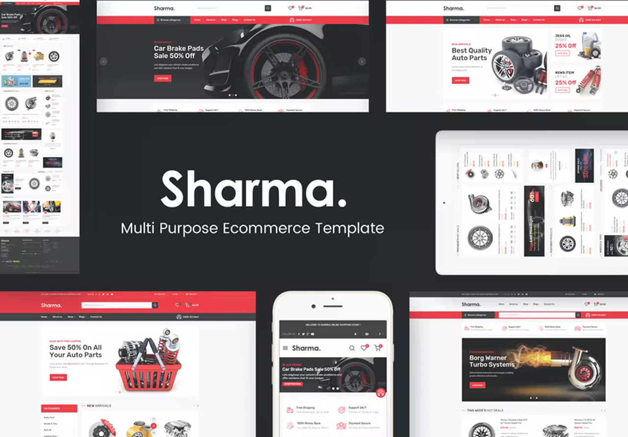 قالب اوبن كارت Sharma Accessories Car – قالب للمتاجر الالكترونية لبيع قطع غيار السيارات