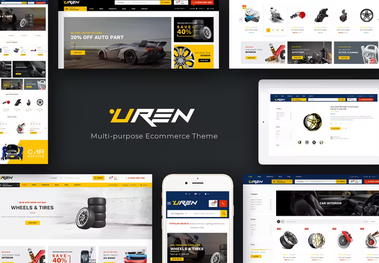 قالب اوبن كارت Uren Car Accessories – قالب للمتاجر الالكترونية لبيع مستلزمات وقطع غيار السيارات